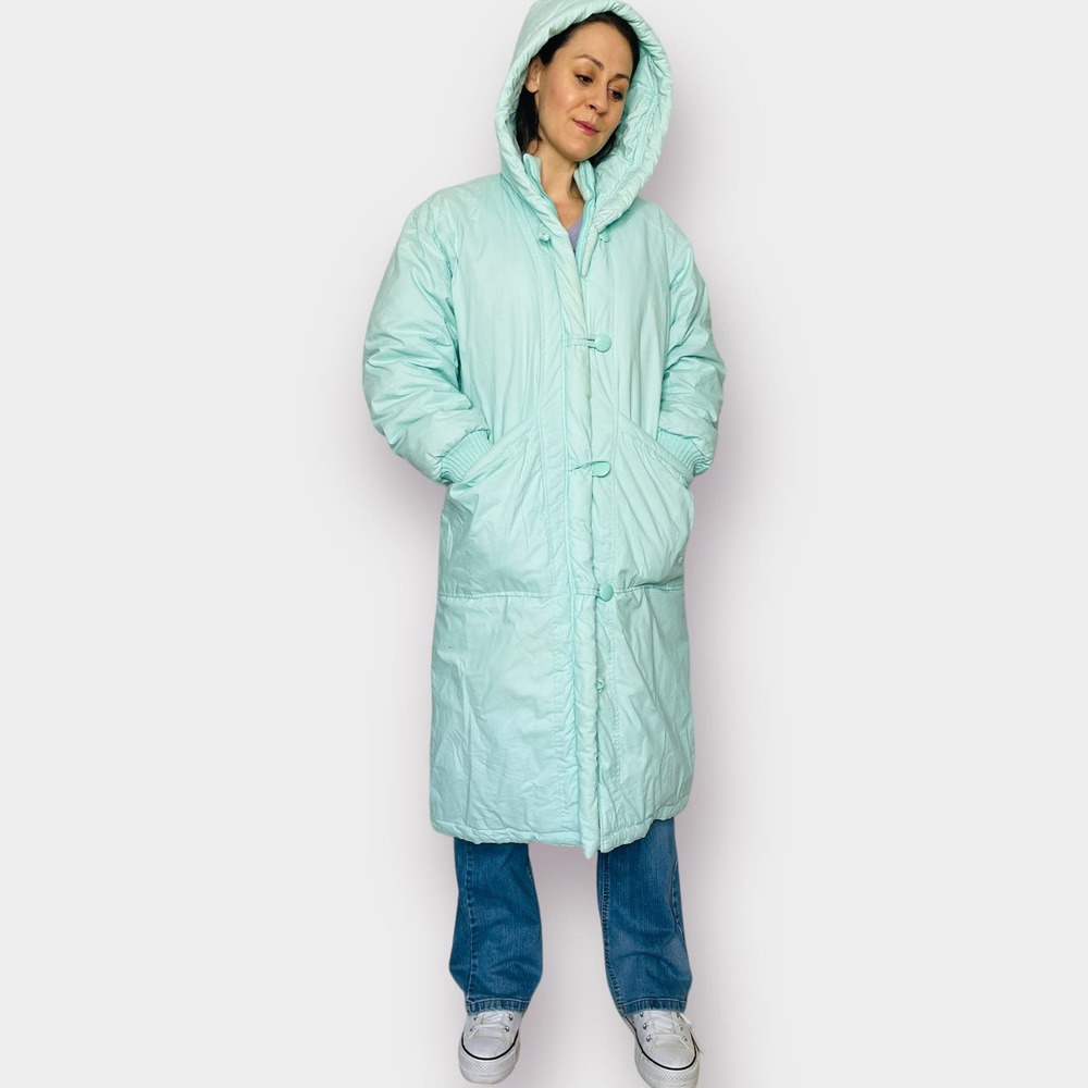 80s Sportables Aqua Teal Down Puffer Coat - Picture 4 of 7